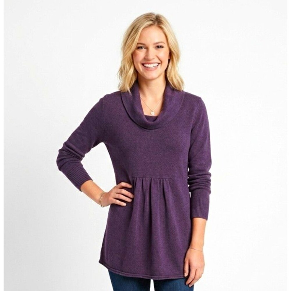Eddie Bauer Womens Purple Cowl Neck Pullover Sweater XL Tall Knit Babydoll boho